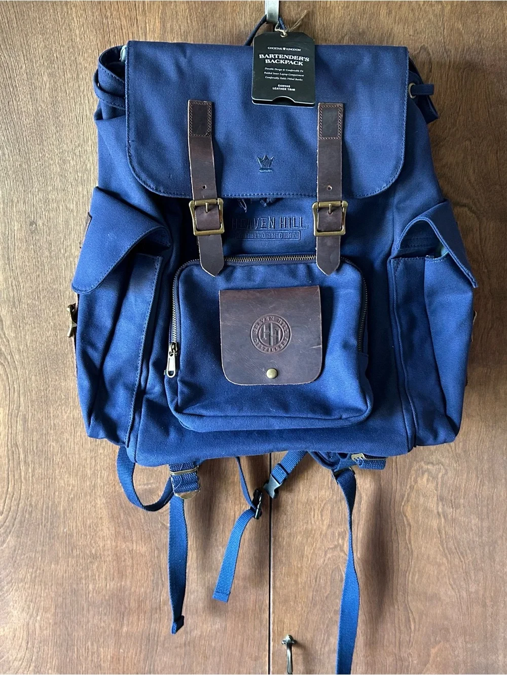 Cocktail Kingdom Navy Canvas & Brown Leather Bartender’s Backpack